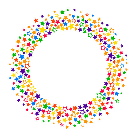 bright round frame of colored stars. flat vector illustration isolated on white backgroundのイラスト素材
