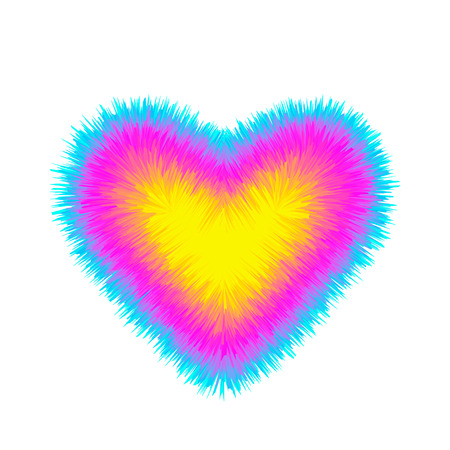Bright colored fluffy heart with fur texture. The concept of love and valentine's day. flat vector illustration isolated on white background.のイラスト素材