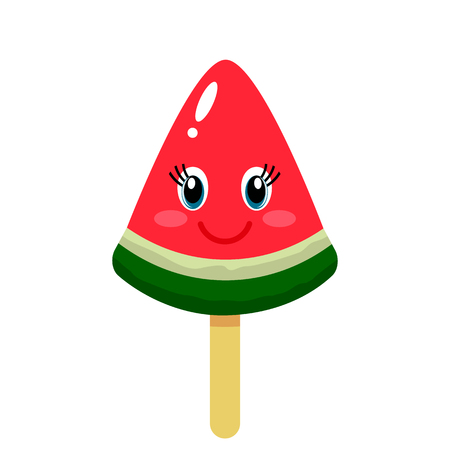 Funny character watermelon ice cream with a smile on its face. Flat vector illustration isolated on white background for web and print on clothesのイラスト素材