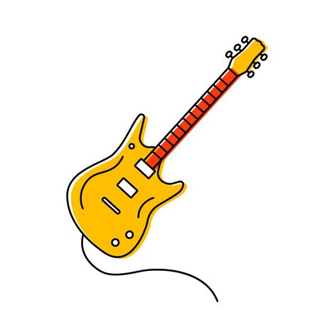 Linear icon electric guitar with a cord in the cartoon style. flat vector illustrationのイラスト素材