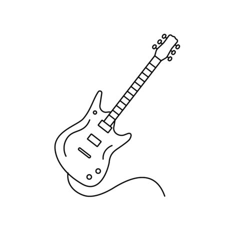 Linear icon electric guitar with a cord in the cartoon style. flat vector illustrationのイラスト素材