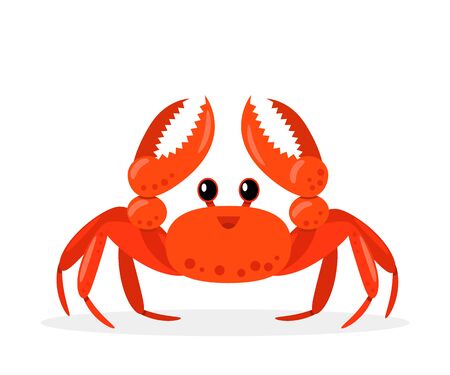 funny character of a red sea crab with a smile on his face. seafood icon with claws. flat vector illustrationのイラスト素材