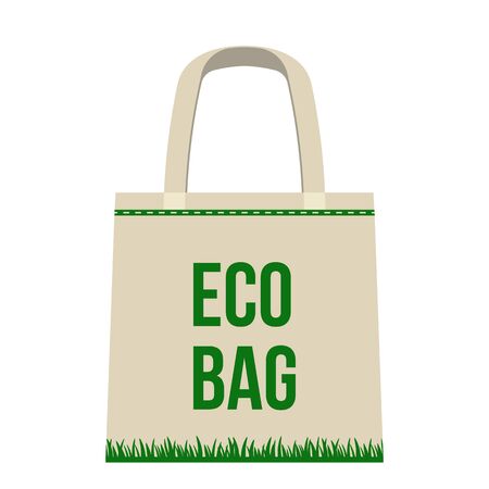 Cotton or linen eco-bag for shopping in the store and in the market. An alternative to plastic bags and plastic bags. concept protect nature. flat vector illustration isolated on white backgroundのイラスト素材