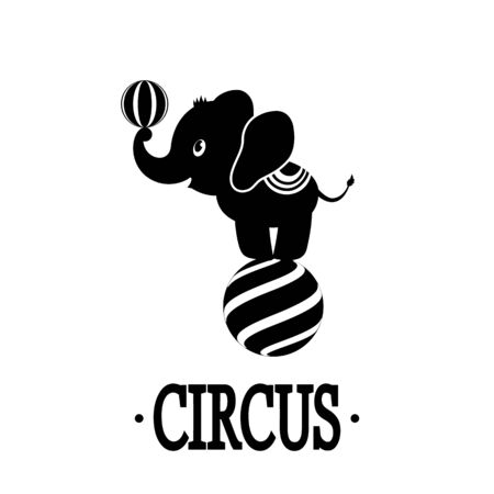 Funny baby elephant performs in a circus tent. flat vector illustration on white background.のイラスト素材