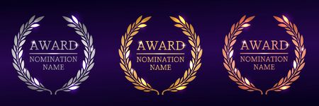 laurel wreaths various awards. Gold, silver and bronze awards.のイラスト素材