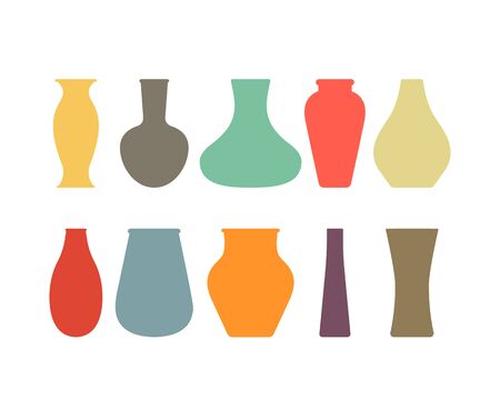 A large collection of ceramic, glass vases of different eras.のイラスト素材