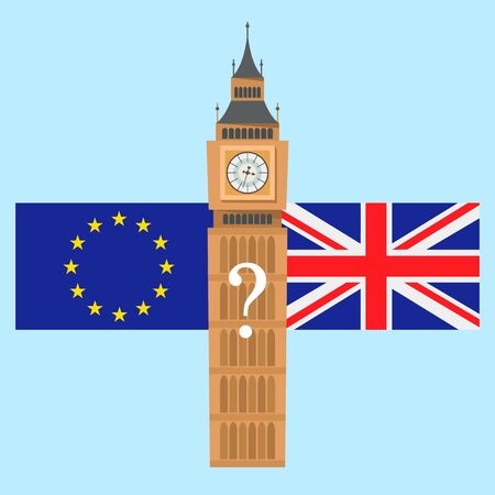 european flag and britain flag on big ben background. Brexitのイラスト素材