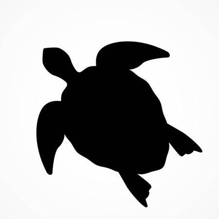 top view of a large sea turtle. black silhouette of a turtle.のイラスト素材
