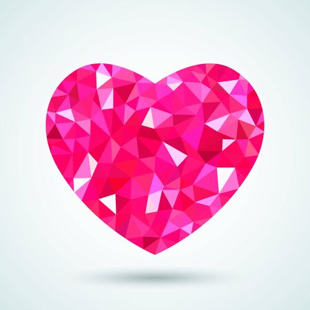 red raspberry heart in triangulation polygonal style. Modern heart icon with brilliance glitter on a white background.のイラスト素材