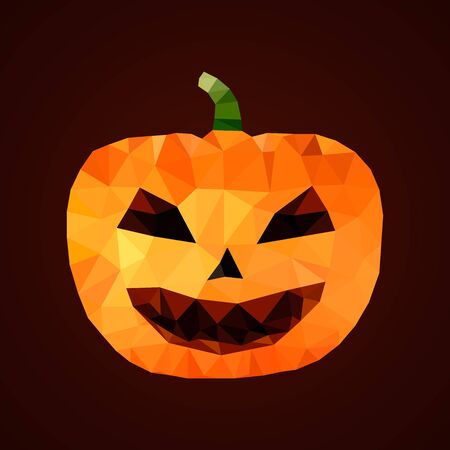 low poly geometric pumpkin of colored triangles of different sizes and yellow and orange colors.のイラスト素材