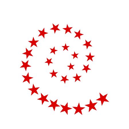 Abstract star logo in a spiral. Red sticker or print. flat vector illustration isolated on white backgroundのイラスト素材