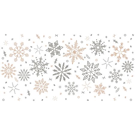 Gray swirl of golden snowflakes and stars. seamless christmas garland. New Year.のイラスト素材