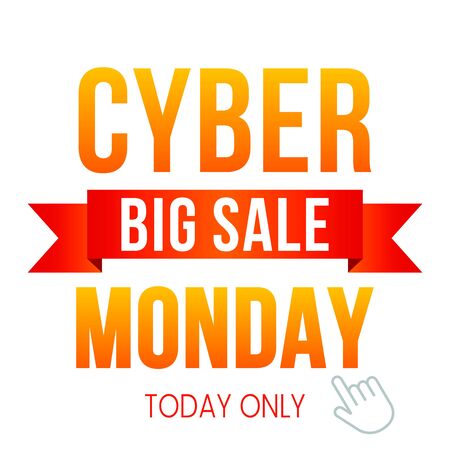 Cyber monday, big discount banner on a white background. The concept of a holiday online shopping and Christmas sales. vector illustrationのイラスト素材
