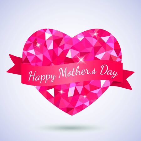 red heart in a polygonal triangulation style. Congratulatory inscription Happy Valentine's Day. Modern heart icon with sparkle glitter on a white background. flat vector illustration isolatedのイラスト素材