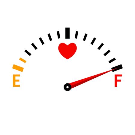 Love meter. The speedometer of love. Valentines day card design element.のイラスト素材