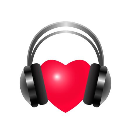 heart listens to music through headphones. vector illustration isolated on white background.のイラスト素材