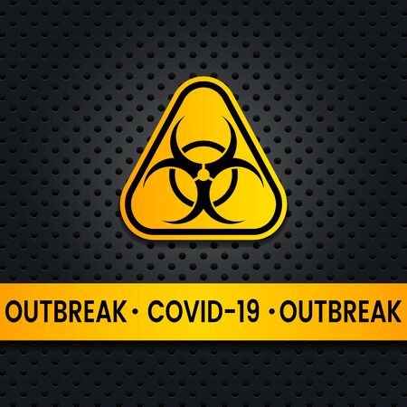 Graphic banner with a yellow bacteriological danger sign and the inscription Quarantineのイラスト素材