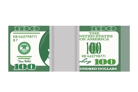 a pack of 100 dollar banknotes from a flight bank. flat vector illustration isolatedのイラスト素材