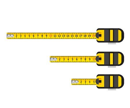 set of three construction tape measures. building tool. flat vector illustration isolated on white backgroundのイラスト素材