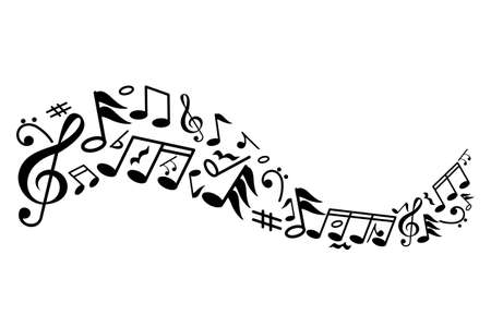 wave with musical notes inside. the concept of love for music. flat vector graphic illustration isolated on white background. black silhouetteのイラスト素材