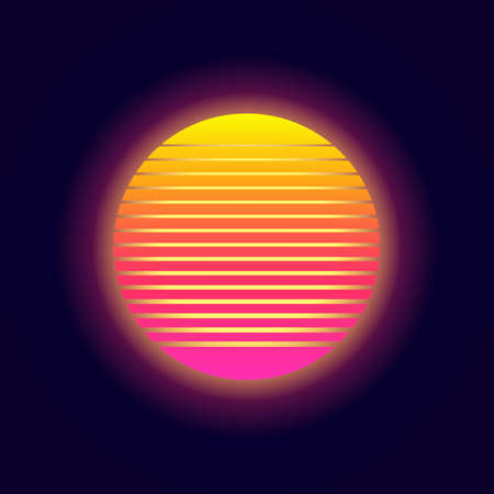 neon, mesh, 80s, starry sky, perspective, sun, moon, retro, vintage 3D illustration Futuristic retro sun in the style of 80s and science fiction. vintage Vector illustrationのイラスト素材