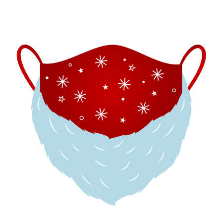 Santa Claus medical mask and beard for Christmas and New Year. Covid prevention concept 19. Stay home for Christmas. congratulatory inscription. vector illustrationのイラスト素材