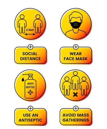 safety instructions for covid 19 during quarantine. wear a mask. keep your distance.のイラスト素材