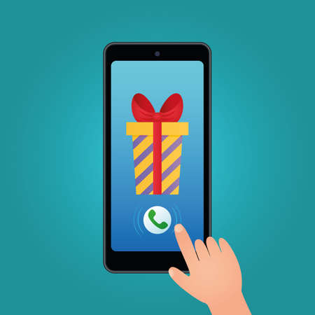 Buy a gift in the mobile application via your phoneのイラスト素材