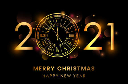 2021. happy new years. with clock gold and black design. Vector Illustration