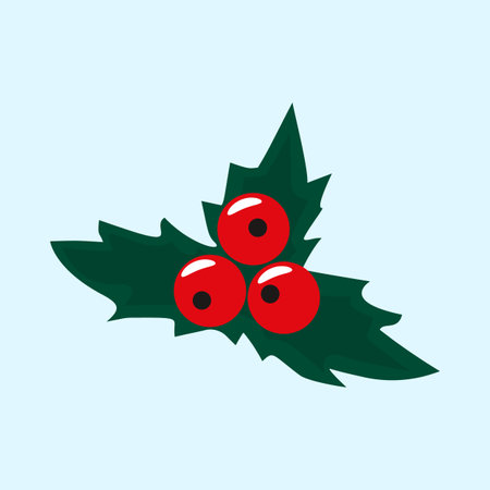 green holly leaves with berries. Christmas element for New Year's decor. icon in flat style. vector illustration isolated on light backgroundのイラスト素材