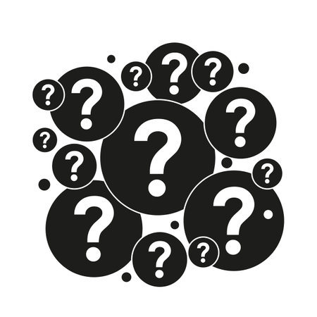Concept of frequently asked questions in education, business, ideas.A lot of question marks waiting for an answer. vector black illustration isolated on white background.のイラスト素材