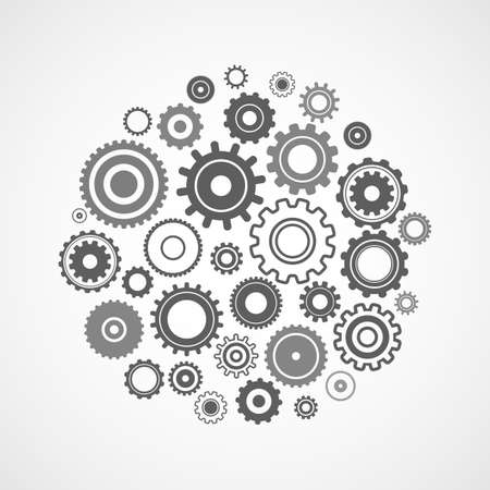 working mechanism of various gears with an included light bulb inside. the concept of teamwork on an idea. vector illustration isolated on white backgroundのイラスト素材