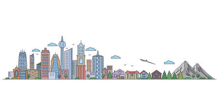 panorama of a big city metropolis with modern buildings and skyscrapersのイラスト素材