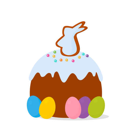 Easter cake in sweet glaze with Easter bunny with ears. happy easter concept.
