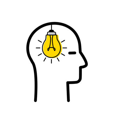 The man's head is open. in the brain from chaos, an idea is born and a way out of a difficult situation. flat vector illustration in linear style isolated on white background.のイラスト素材