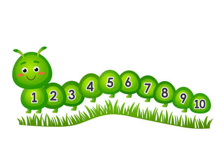 child study allowance for counting up to 10. cute caterpillar with numbers. vector illustration isolated on white backgroundのイラスト素材
