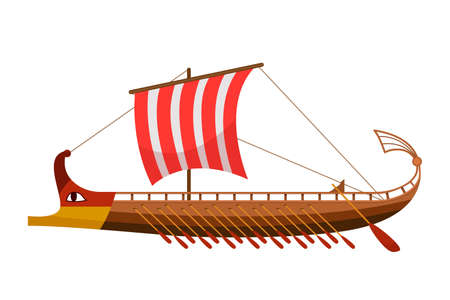 Greek galley with oars, Argonauts, Golden Fleece. ancient ship with a sail. vector illustrationのイラスト素材