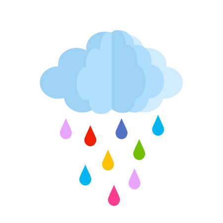 cute baby cloud with colored rain drops. vector illustration isolated on white backgroundのイラスト素材