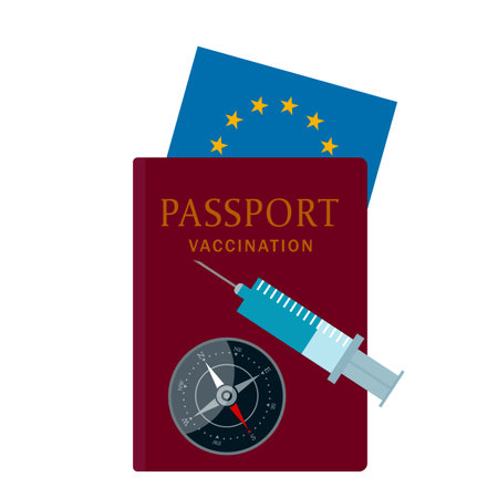 the concept of international immunization against covid-19. vaccination passport for travel and travel around the world. vector illustration isolated on white backgroundのイラスト素材