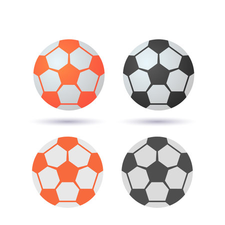 Set of colored soccer balls. volumetric 3d illustration and flat icon. vector illustration isolated on white backgroundのイラスト素材