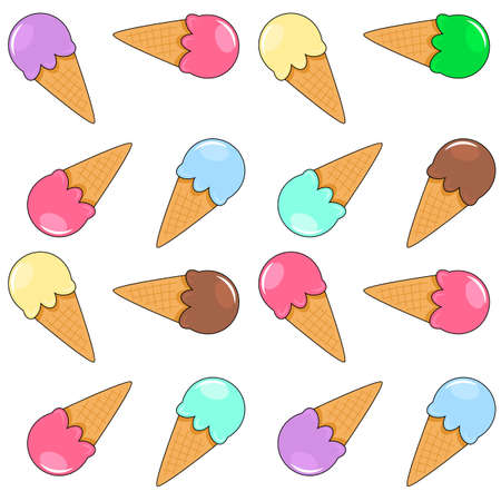 endless seamless pattern with ice cream cones. vector illustration isolated on white background in linear styleのイラスト素材