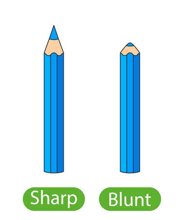 sharpened and blunt pencils. the concept of children's learning of the opposite adjectives SHARP and BLUNT. vector illustration isolated on white background
