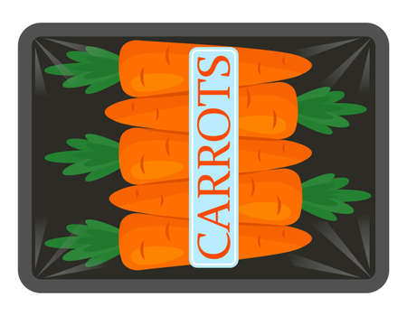 a set of ripe and juicy carrots packed in a bag for sale in a supermarket. vector illustration isolated on white backgroundのイラスト素材