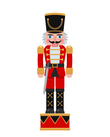 Christmas Nutcracker in a red suit with a sword. flat vector illustration isolated on white backgroundのイラスト素材