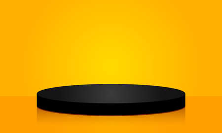 Black stage podium with orange platform. demonstration of an advertising product. studio background vector 3d rendering yellow background.のイラスト素材