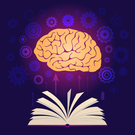 The human brain receives knowledge and information through a book. the concept of learning and self-education. vector illustrationのイラスト素材