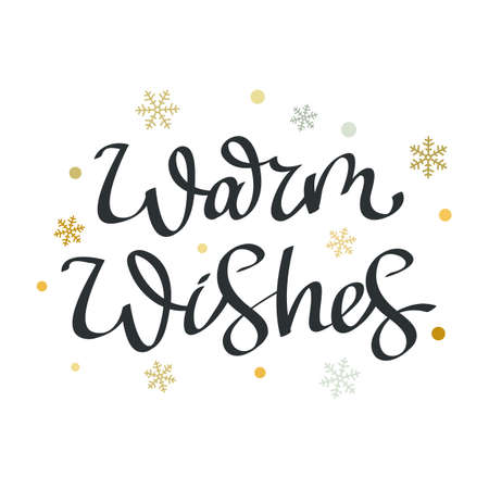 greeting lettering Warm green with golden snowflakes. vector illustration isolated on white backgroundのイラスト素材