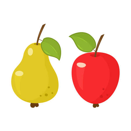 set of fruits from apple and pear. icons isolated on white background. vector illustrationのイラスト素材
