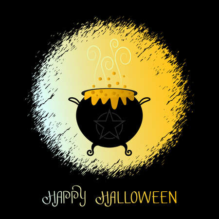 boiling cauldron of the witch for the halloween holiday. greeting card. vector illustration isolatedのイラスト素材