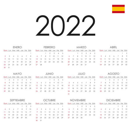 calendar for the new year 2022 in Spanish with flag. vector illustration isolated on white backgroundのイラスト素材
